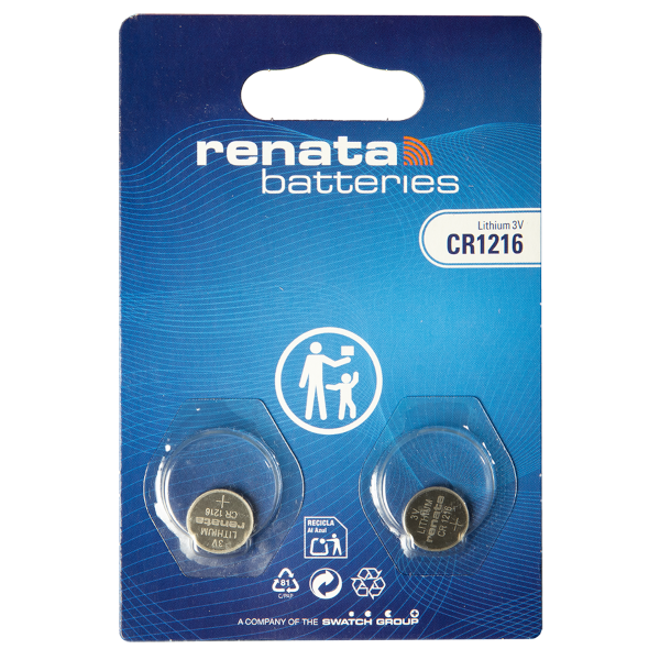 Renata Knopfzellenbatterie 1216 CR1216 3V, 2er Pack