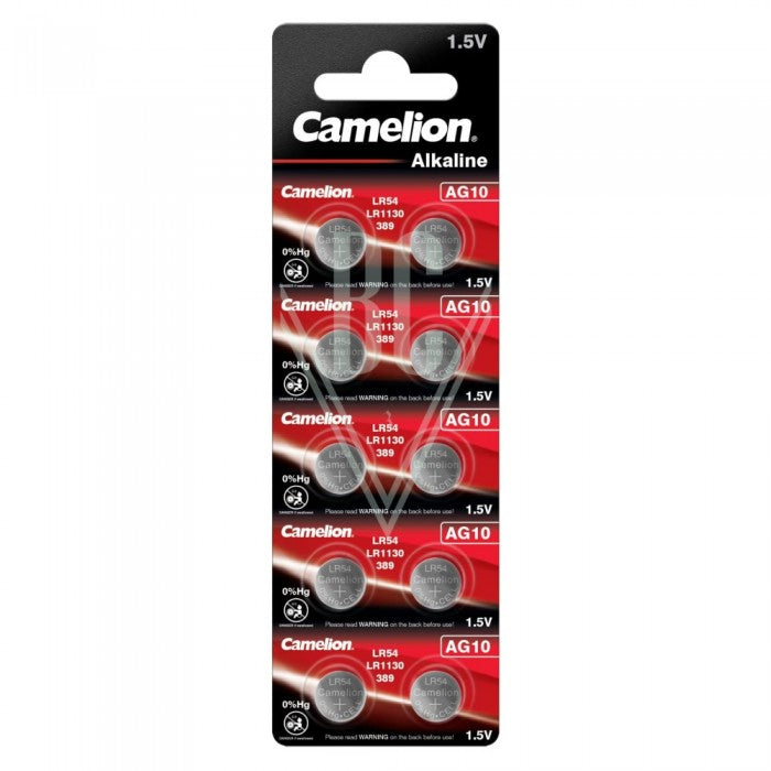 Camelion Knopfzellenbatterie AG10 LR54 LR1131 389 390, 10er Pack