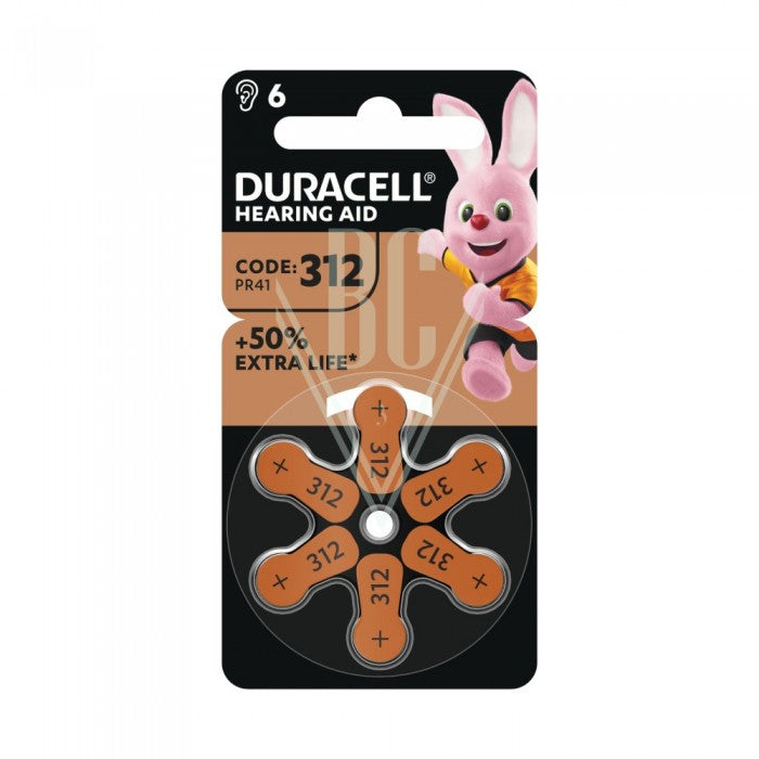 Piles auditives Duracell DA312 PR312 PR41 1,4V, pack de 6
