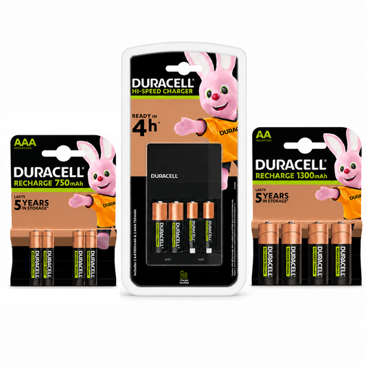 Duracell Recharge CEF14, AA 1300mAh, AAA 750mAh Starter Set
