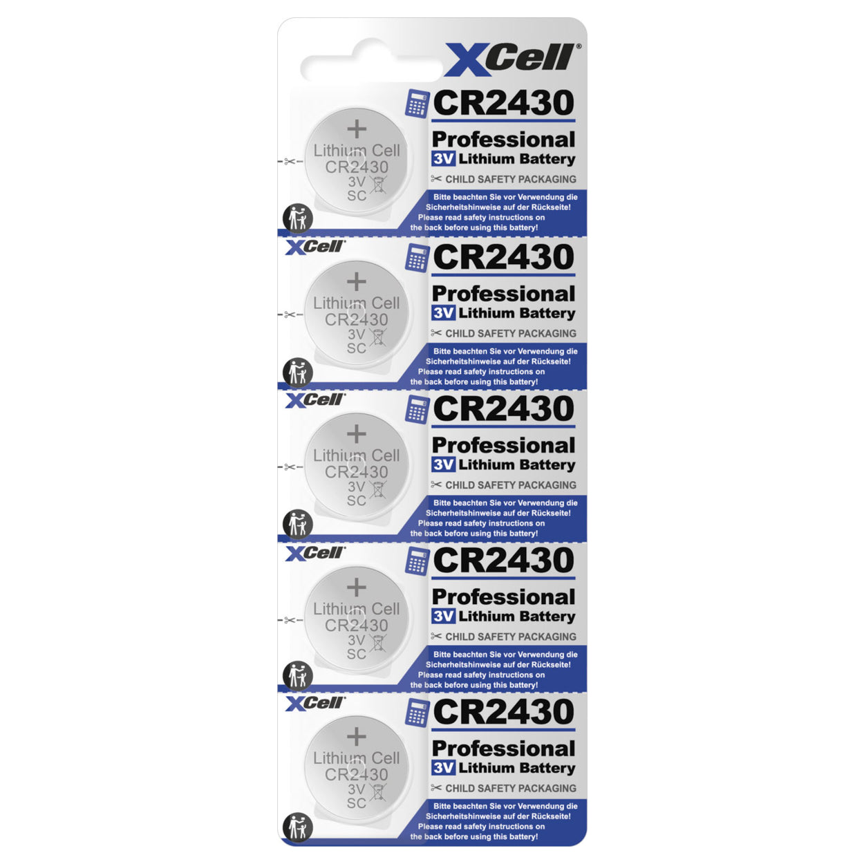 XCell Knopfzellenbatterie 2430 CR2430 3V, 5er Pack