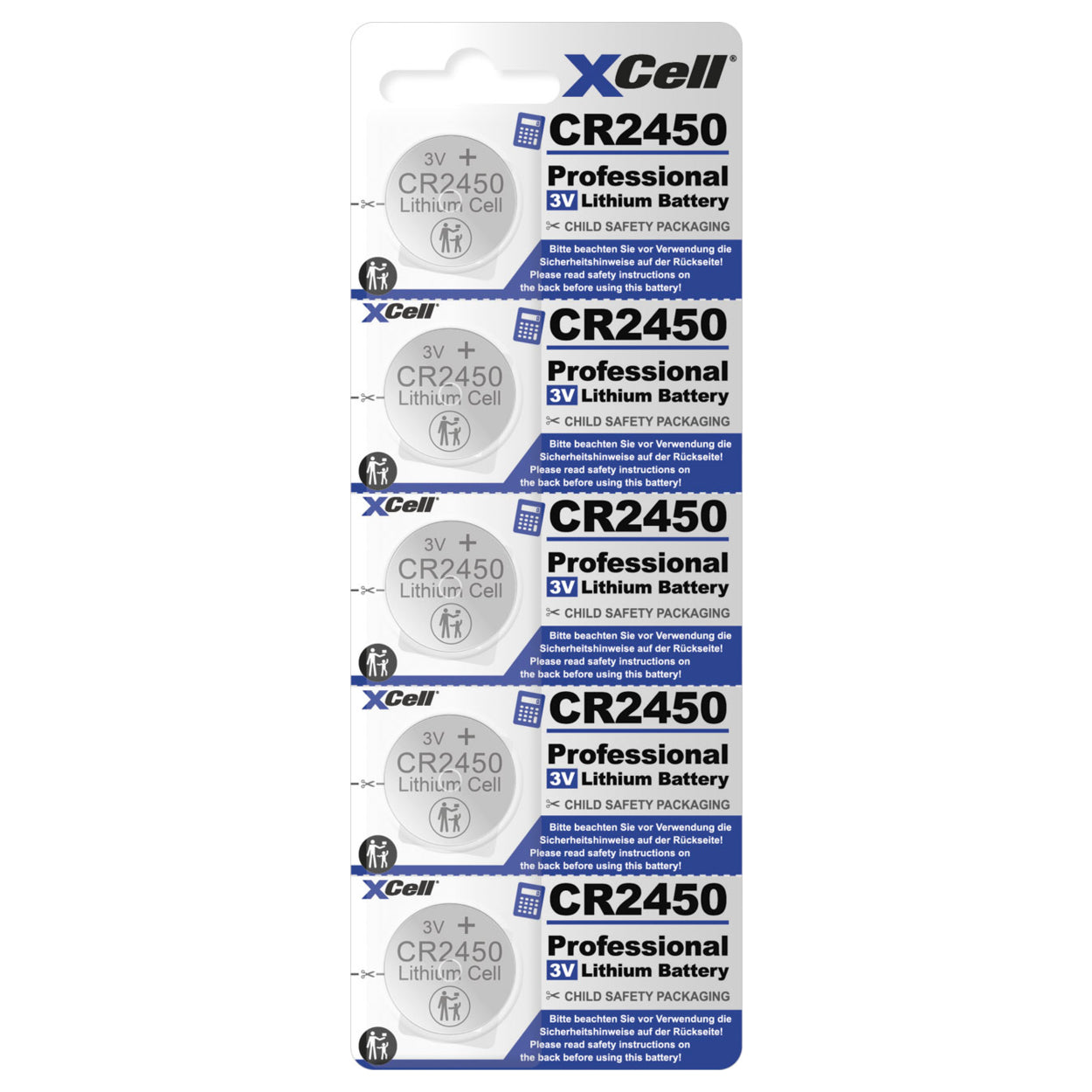 XCell Knopfzellenbatterie 2450 CR2450 3V, 5er Pack